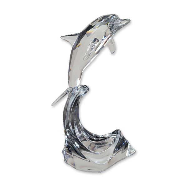 Swarovski Silver Crystal Maxi Dolphin Riding Wave Figurine
