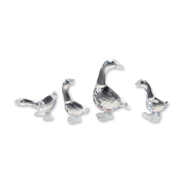 4pc Swarovski Silver Crystal Goose and Goslings Collection