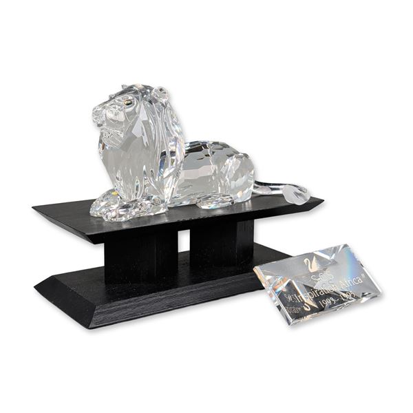 3pc Swarovski Crystal 1995 SCS Annual Edition Figurine, The Lion, Title Plaque & Base