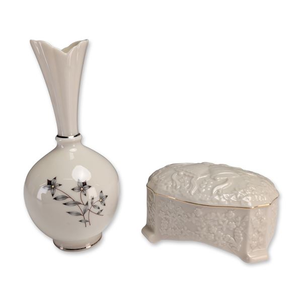 2pc Lenox Porcelain Vase and Musical Box