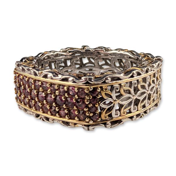 Michael Valitutti Gems en Vogue Two-Tone Sterling Silver Pink Sapphire Filigree Band Ring