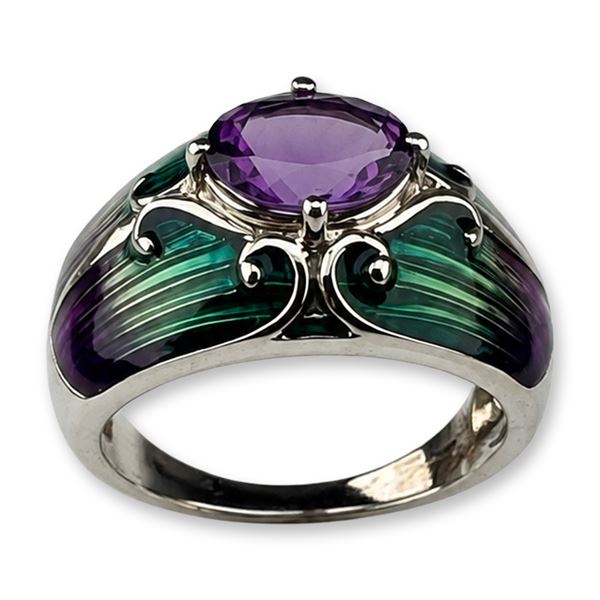 Sterling Silver Amethyst and Enamel Cocktail Ring