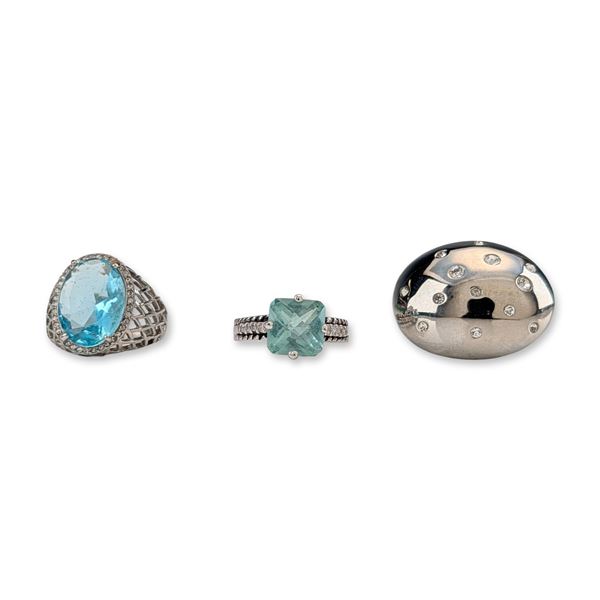 3pc Stainless Steel and Silver-Tone Cocktail Rings
