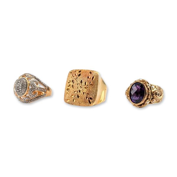 3pc Vermeil Gold-plated Costume Rings