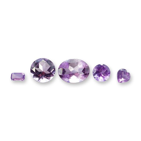 5pc Purple Amethyst Gemstones in Various Shapes and Sizes
