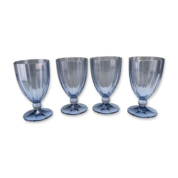 4pc Villeroy & Boch My Garden Blue Glass Water Goblets