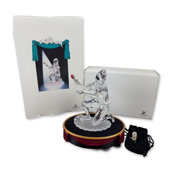 3pc Swarovski SCS 2001 Annual Edition Harlequin Crystal Figurine, Pin, and Base