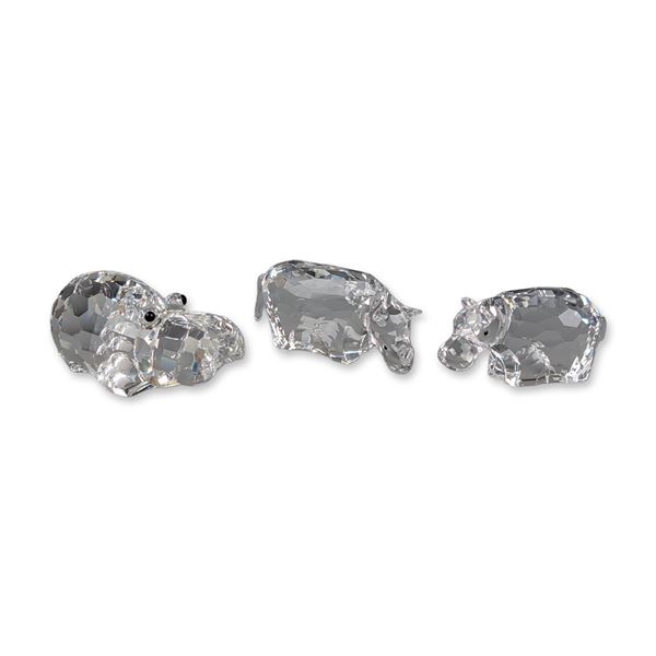 Three Swarovski Crystal Figurines, Hippopotamus and Rhinoceros