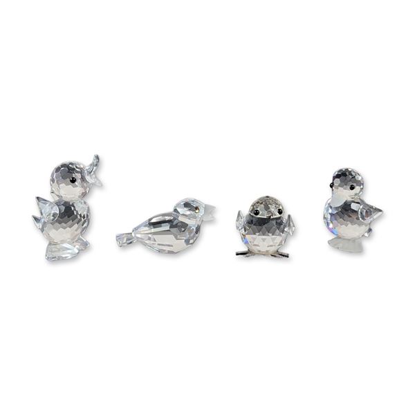 4pc Swarovski Silver Crystal Bird Figurines