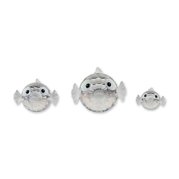 3pc Swarovski Silver Crystal Pufferfish Figurines
