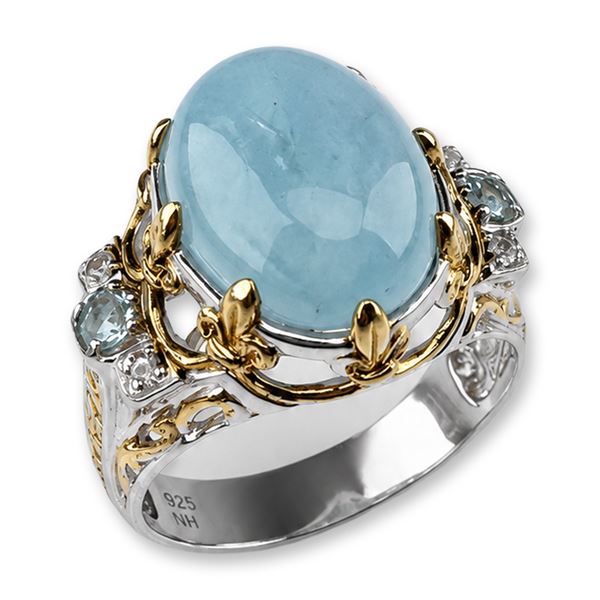 Michael Valitutti Gems en Vogue Silver and Gold-Plated Milky Aquamarine Cabochon Ring