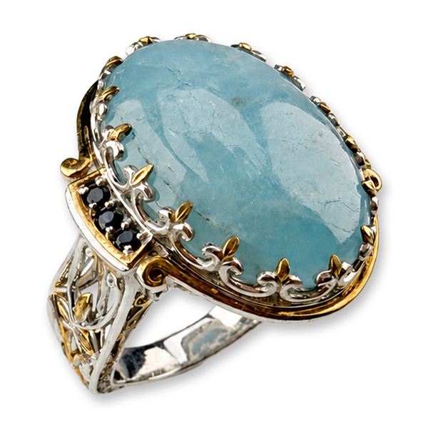 Michael Valitutti Large Two-Tone Sterling Silver Milky Aquamarine Ring