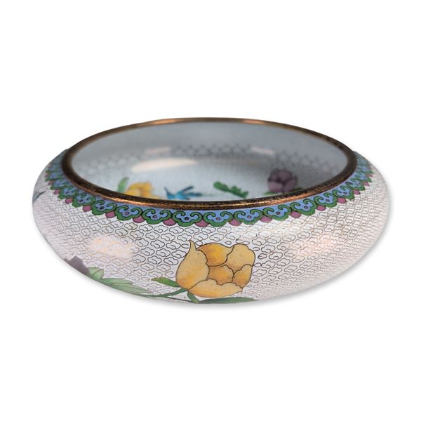 Chinese White Ground Cloisonne Enamel Floral Bowl