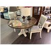 Image 2 : Distressed Mocha Top w/White Base Round Pedestal Dining Table w/2 Chairs