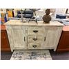 Image 1 : Beige Distressed  5'  Console Cabinet