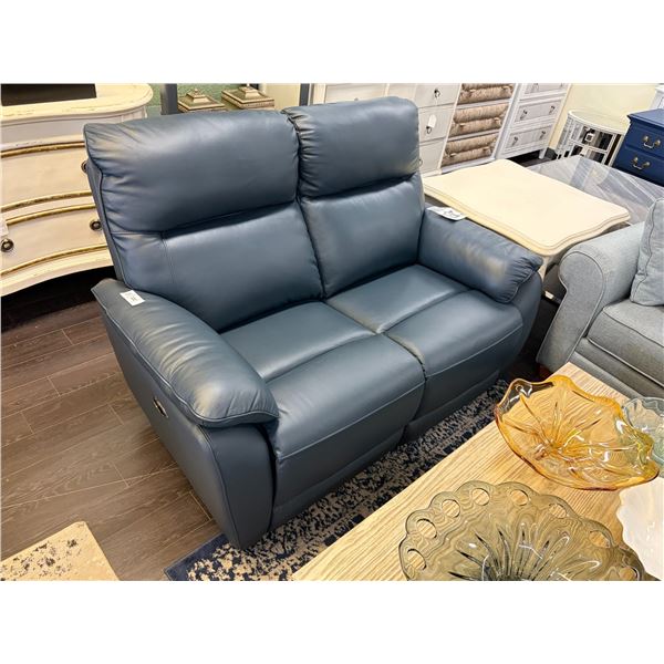 Navy Leather Power Recliner Loveseat