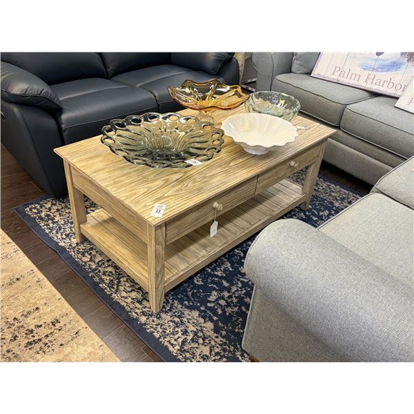 Light Oak Distressed Coffee Table w/2 Drawers