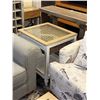 Image 4 : White Base Oak Top w/Wicker Inlay Glass Cover Coffee Table, End Table