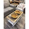 Image 5 : White Base Oak Top w/Wicker Inlay Glass Cover Coffee Table, End Table