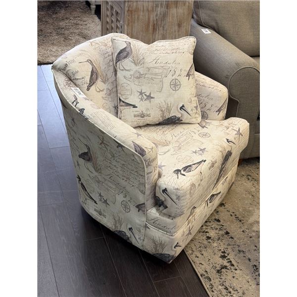 Beige Sea Bird Cloth Swivel Chairs - Pair