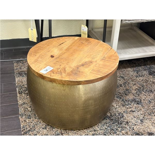Hammer Copper Style w/Raw Cut Wood Top Storage Table