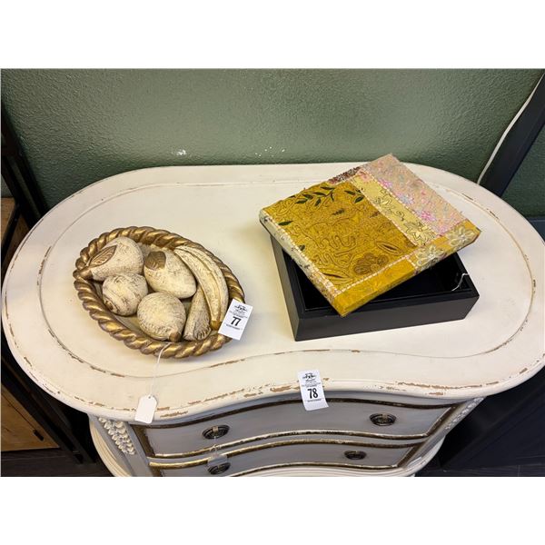 Decorator Storage Box, Tray w/Wooden Fruit