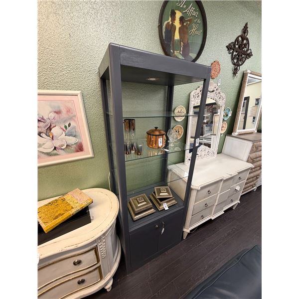 Grey w/Glass Shelves Lighted Showcase