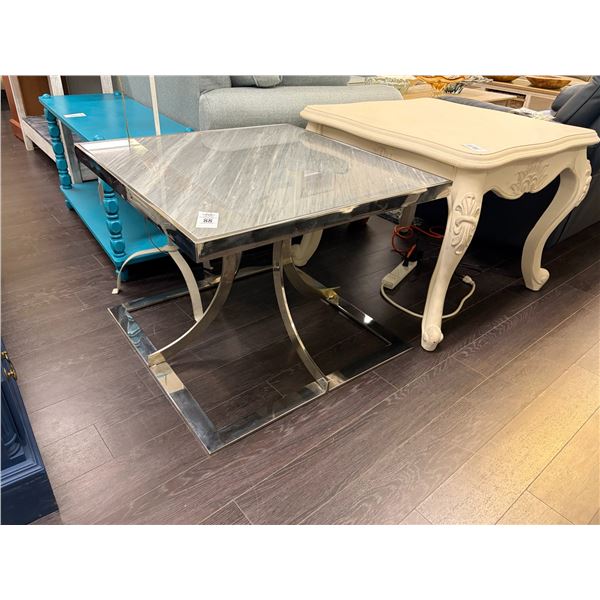 Chrome Base Grey Marble Top Decorator End Table