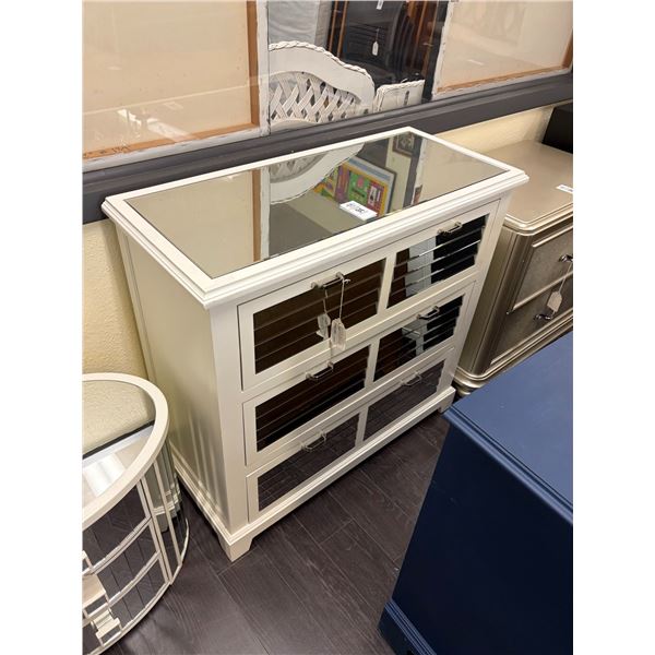 White Mirrored Louver Style  3 Drawer Chest