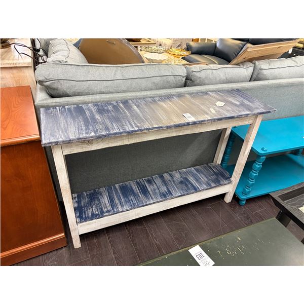 Distressed White/Blue 2 Tier Hall Table