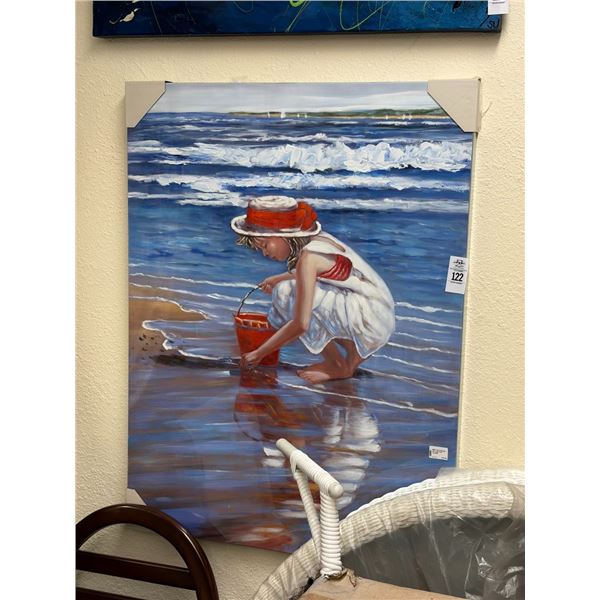 Child On Beach Oil On Canvas Wall Art - Approx.  30"  X  40"