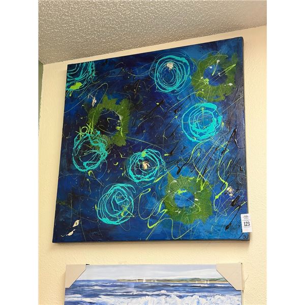 Oil On Canvas Abstract Blue Wall Art - 30"  X  30"