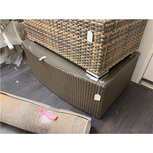 Wicker Base Glass Top Bowed Coffee Table