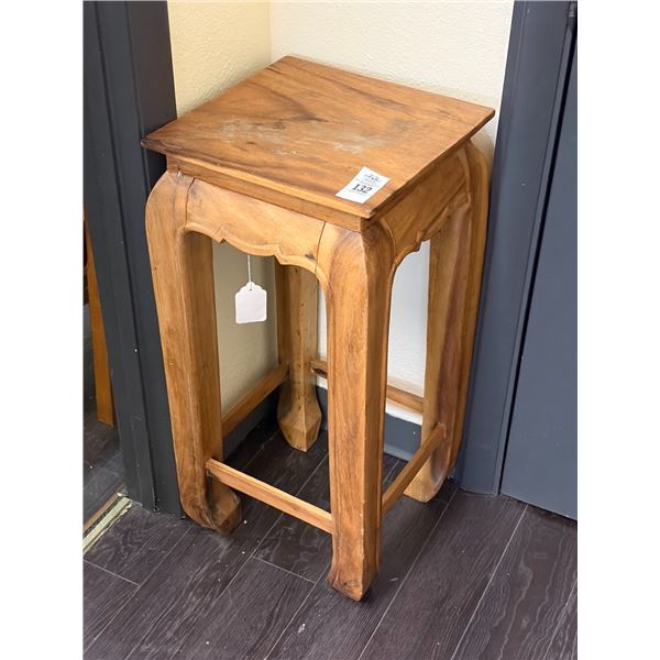 Ornately Carved Distressed Small Pedestal Table