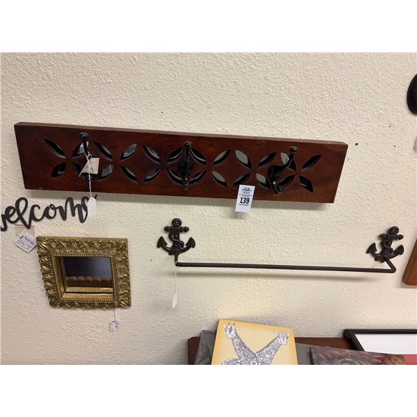 Wall Hook, Anchor, Towel Bar, Gold Framed Small Mirror