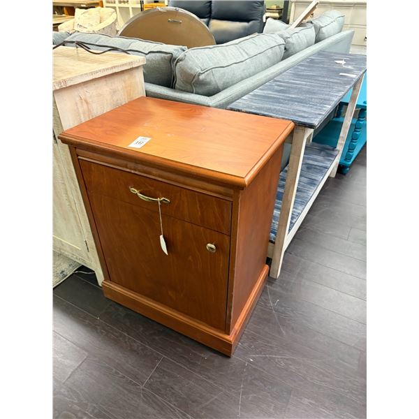 Cherry w/Brass Trim Small Rolling Cabinet