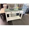 Image 1 : Distressed White w/Blue Plank Top 2 Drawer Hall Table