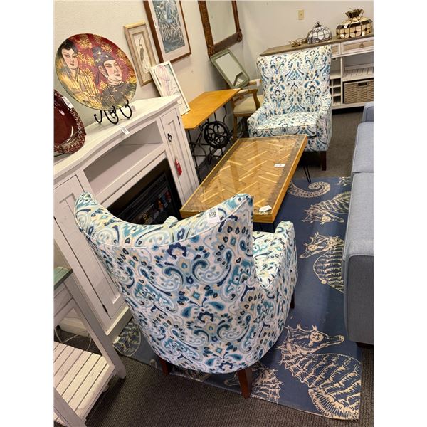 Decorator Blue/White Wingback Armchairs - Pair