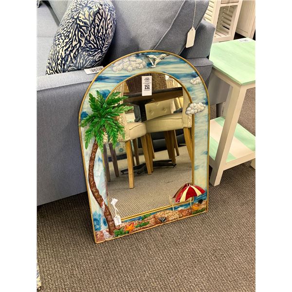 Arched Top Art Glass Beach Motif Mirror - No Shipping