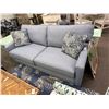 Image 1 : Light Blue Cloth Sofa w/Decorator Pillows