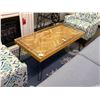 Image 1 : Iron Base Cedar Inset Glass Top Coffee Table w/Penny Trim