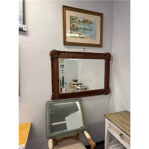 Rattan Trim/Green Trim Mirrors - 2 - No Shipping