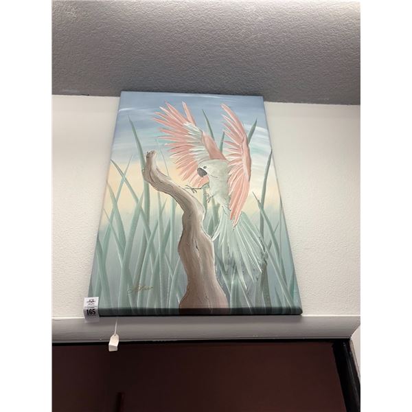 Oil On Canvas Parrot Wall Art Artist Signed - 24"  X  36"