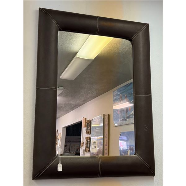 Brown Leather Trim Mirror - Approx.  30"  X  40"  - No Shipping