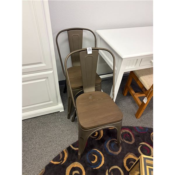 Metal w/Wood Base Chairs - Pair