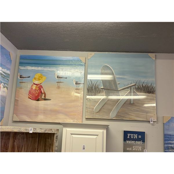 Unframed Oil On Canvas Adirondack Sea Scape Wall Art - Approx.  36"  X  36"