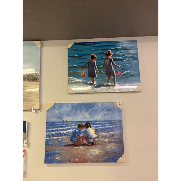 2-Child On Sea Shore Unframed Oil On Canvas - 2 X $