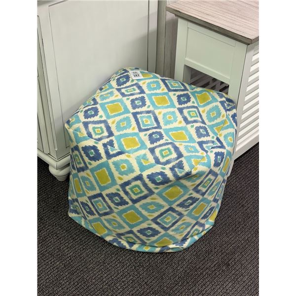 Blue/Yellow Square Bean Bag Style Ottoman