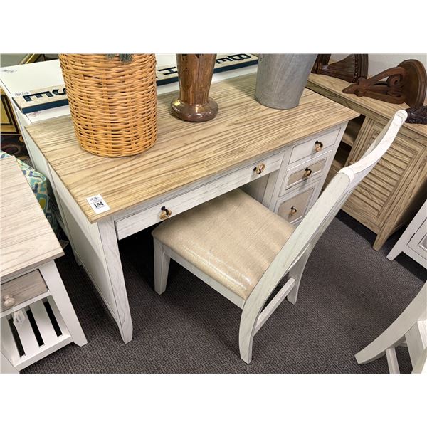 Distressed Knee Hole Desk w/Rope Pulls, Padded Chair