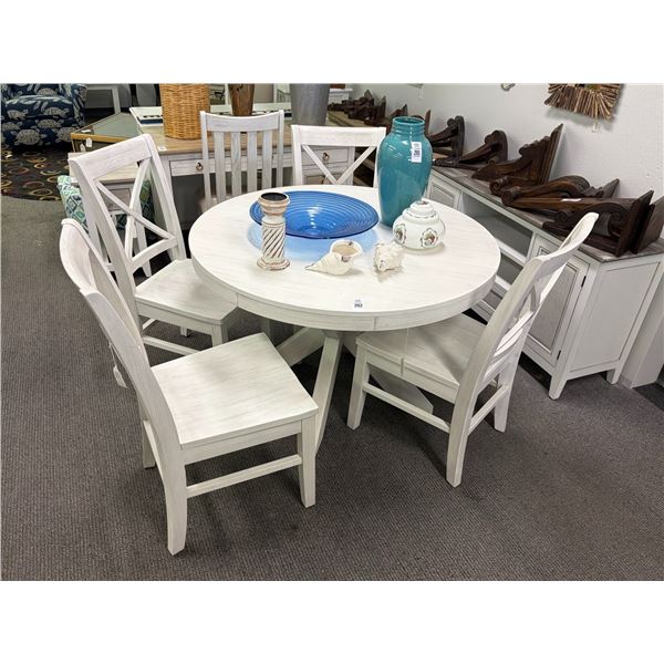 Distressed White Round Dining Table w/4 Chairs
